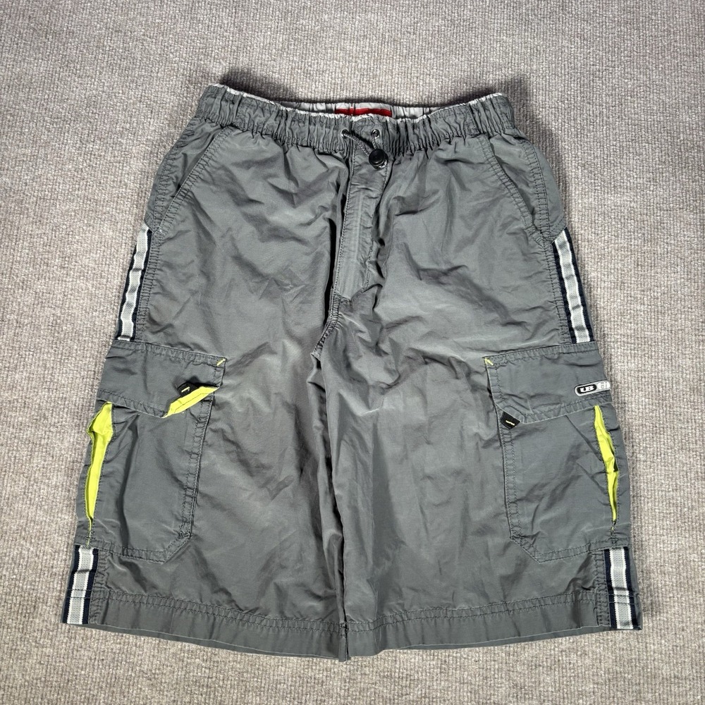 Vintage Union Bay Shorts Mens L Gray Striped Nylon Tech Cargo Skater Surf Y2K